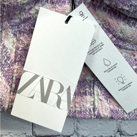 Zara Tweed Bustier Tube Top Pink Purple Size S Cropped Sweetheart Neckline - Picture 8 of 9